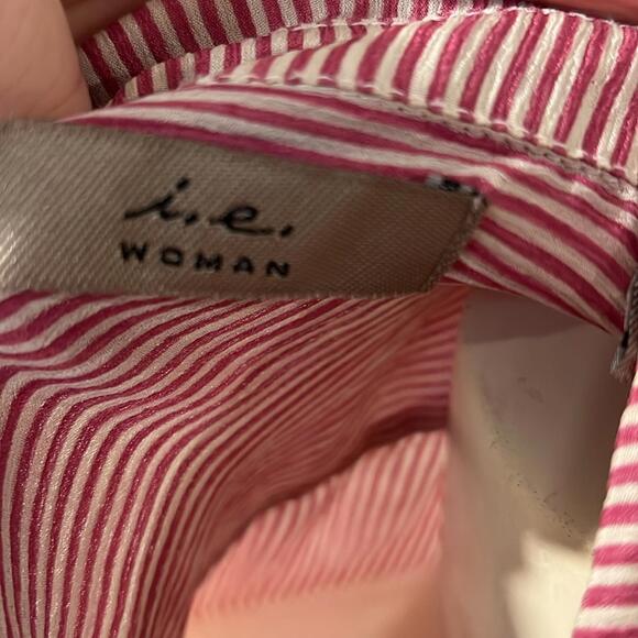 I.e. women’s silk blouse size 1X red and white striped button down shirt - Picture 5 of 7
